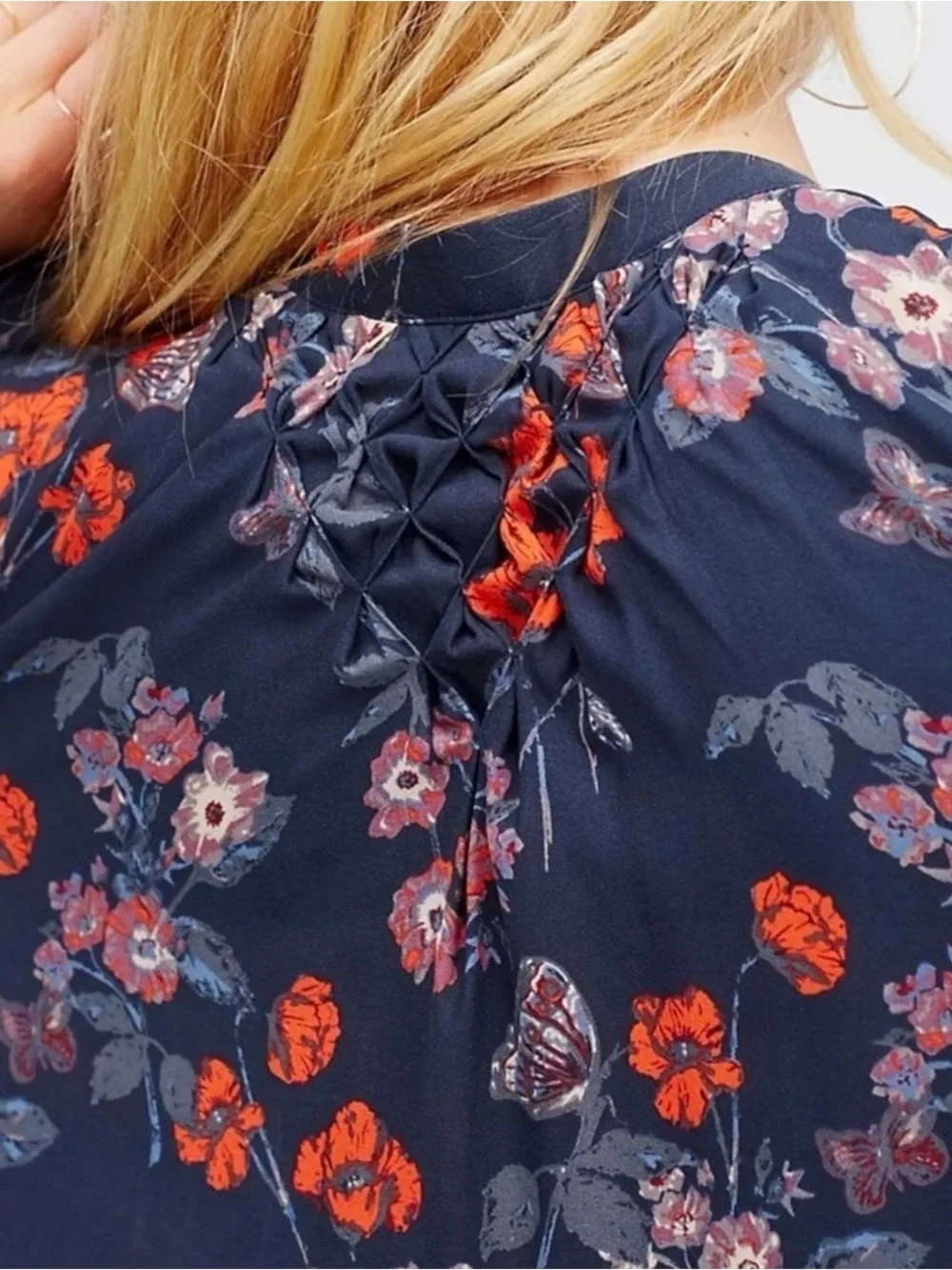 Free People So Fine Floral Smocked Crepe Top - Sz Large